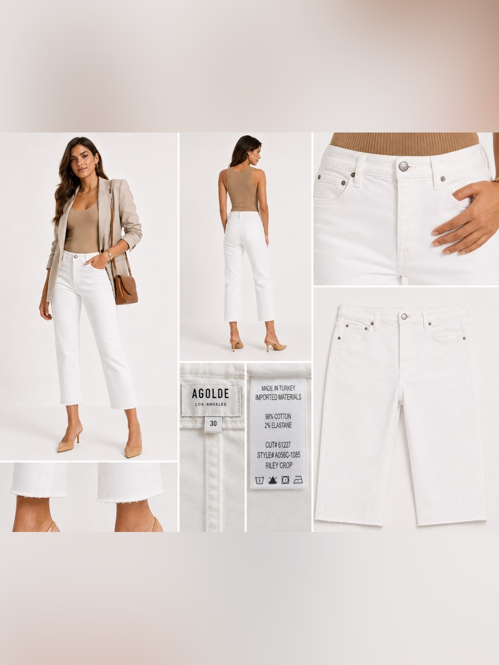 Agolde White Riley Crop‎ High-Rise Straight Jeans